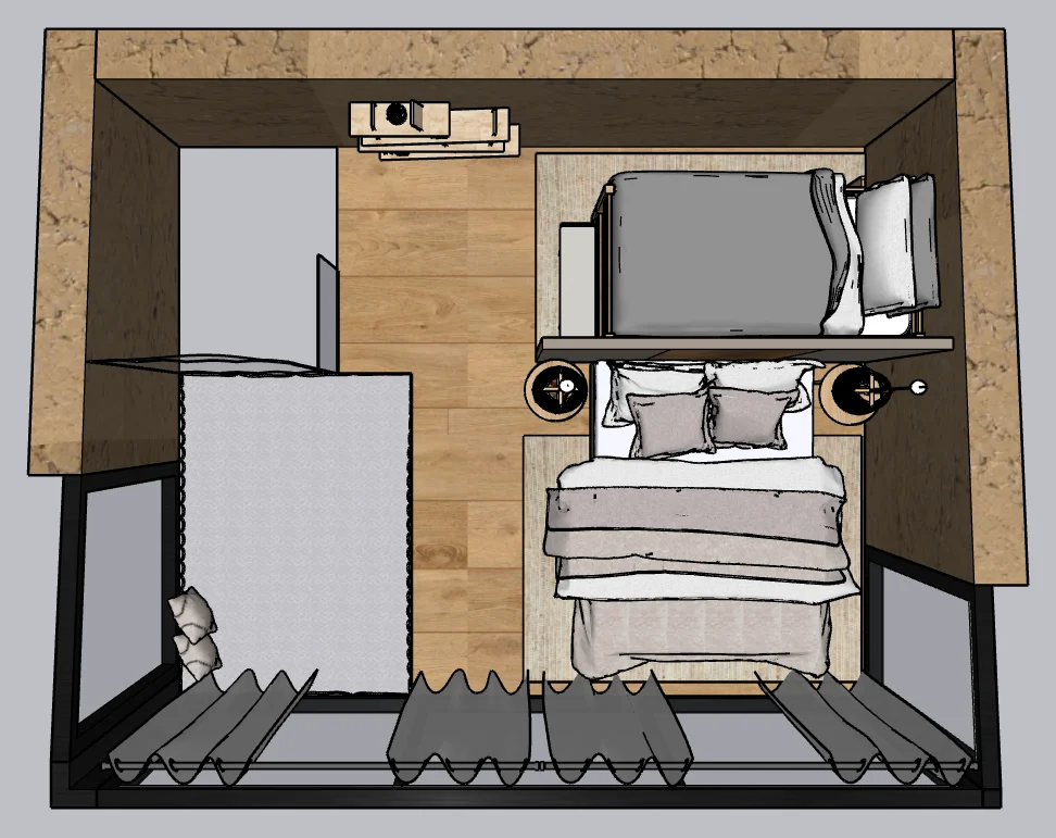 Vue de dessus de l’étage de la cabane